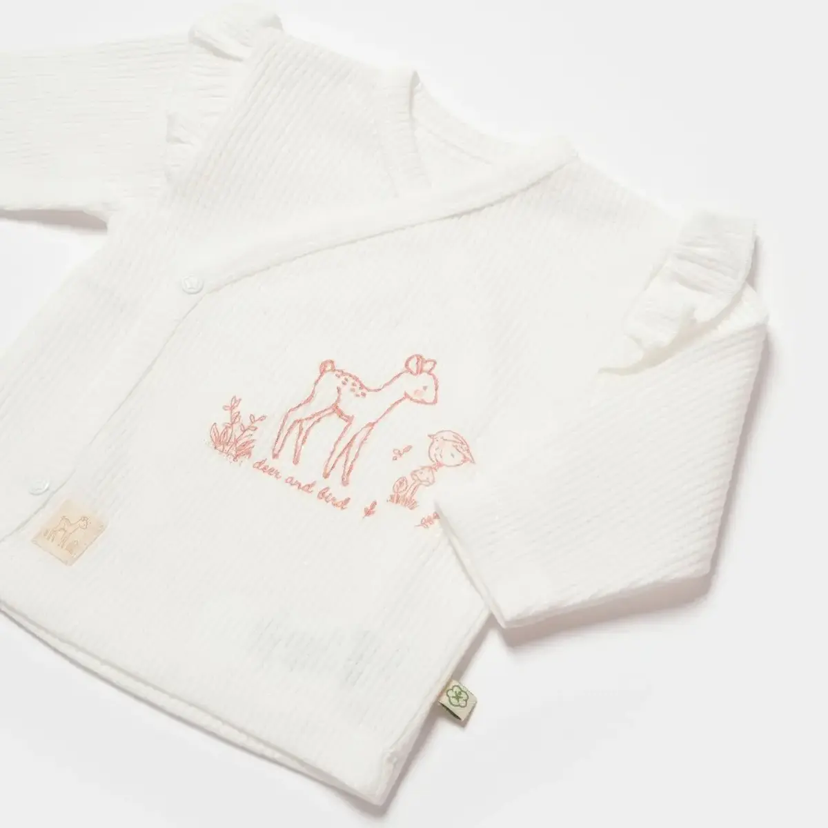 Bibaby Organik Zıbın Takımı 3lü Waffle Deer And Bird Ekru - Rose