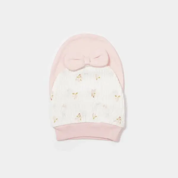 Bibaby Organik Şapka 2li The Flowers Ekru - Pembe