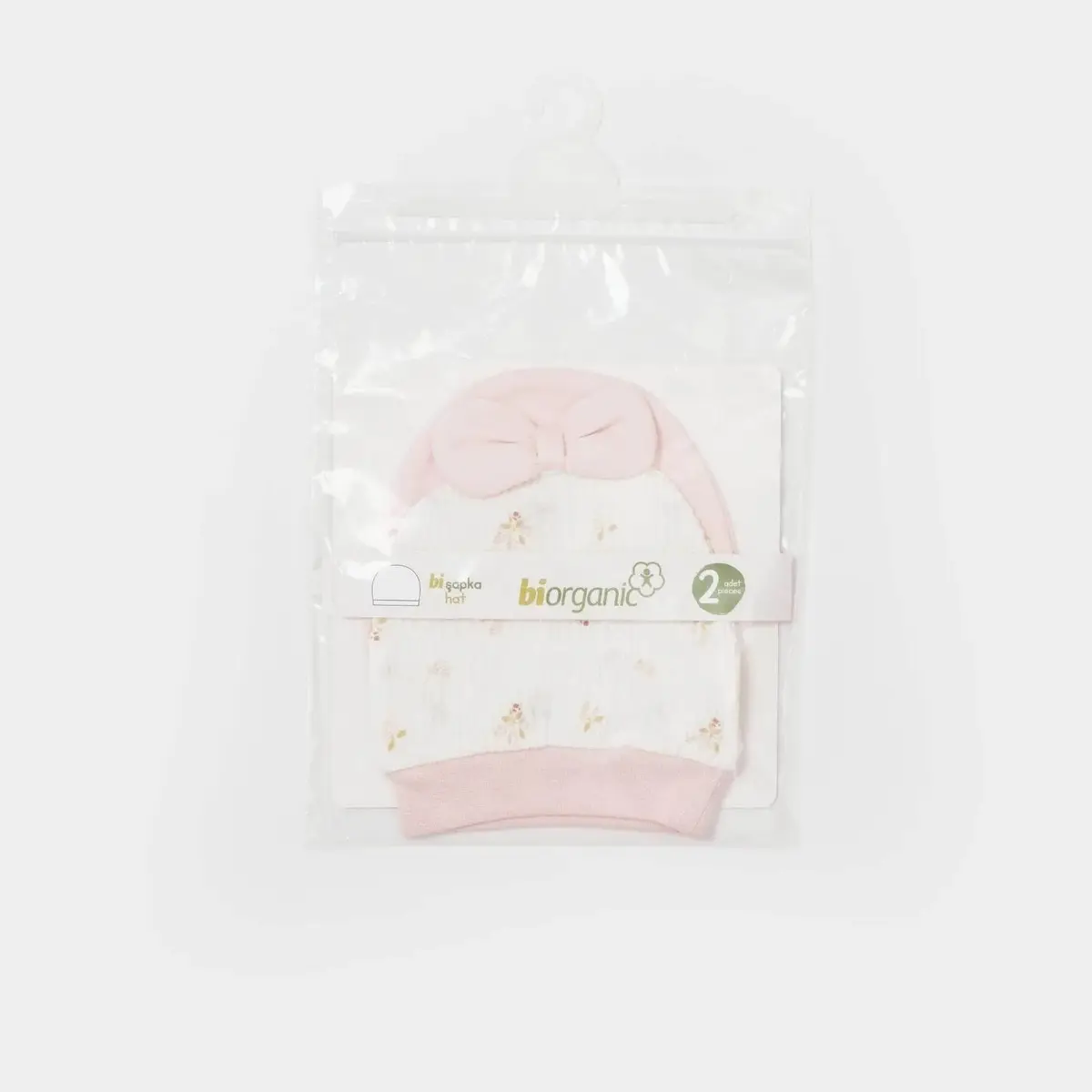 Bibaby Organik Şapka 2li The Flowers Ekru - Pembe