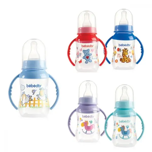 Bebedor Silikon Emzikli Desenli Kulplu PP Biberon 125 ml 0+ Ay