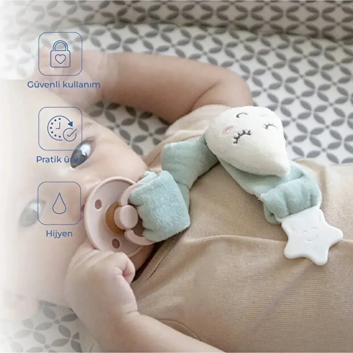 Babyjem Emzik Tutacağı Damla Desen Yeşil