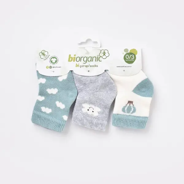 Bibaby Organik Çorap Soket 3lü Cloudy Nil