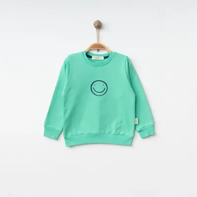 Bebolly Sweatshirt Gülenyüz Baskılı Mint