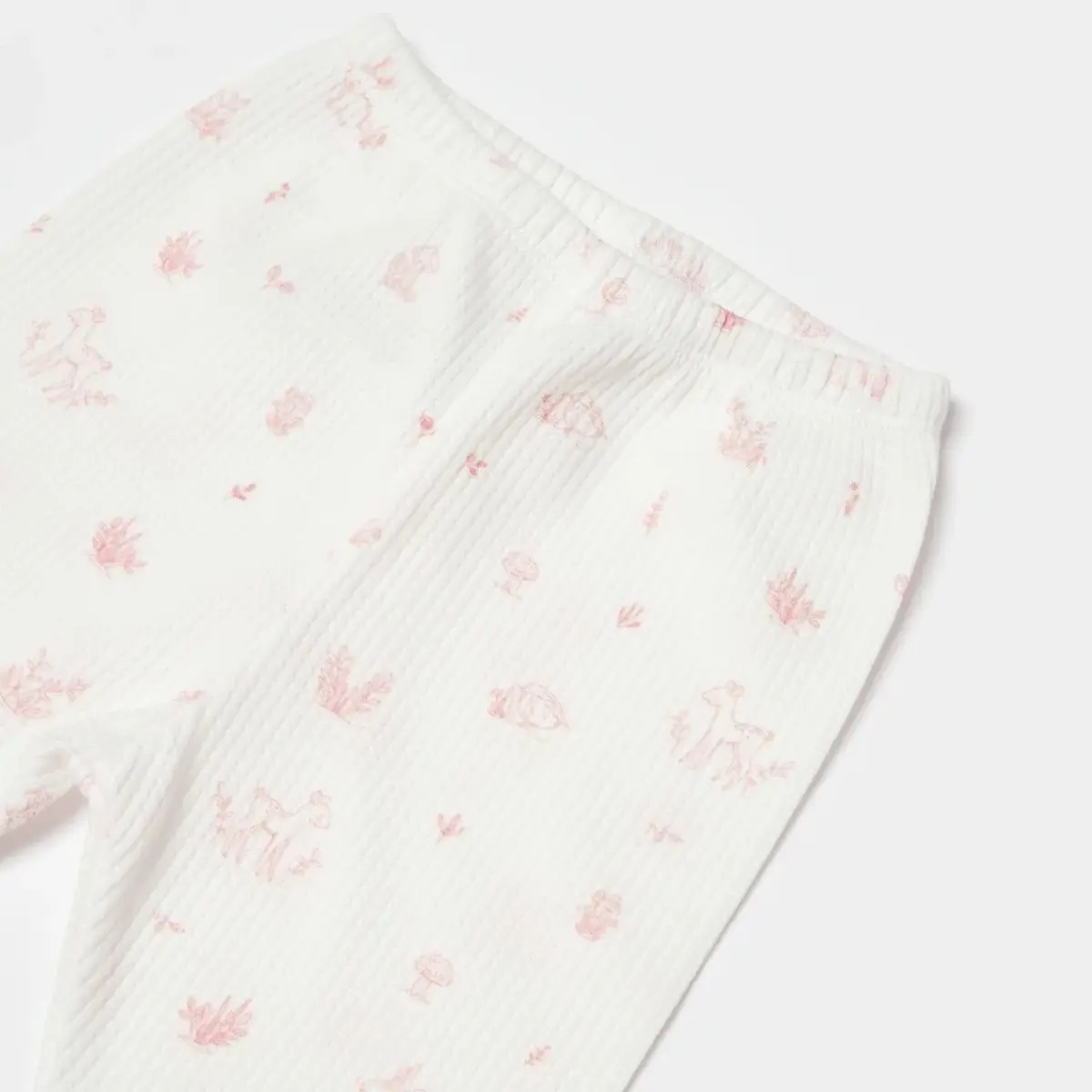 Bibaby Organik Pantolon Patikli Waffle Deer And Bird Ekru - Gül
