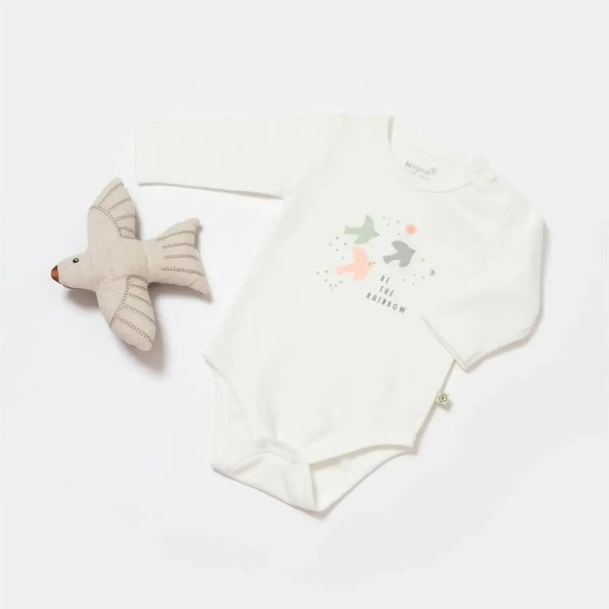 Bibaby Organik Body Tiny Birds Ekru - Yeşil