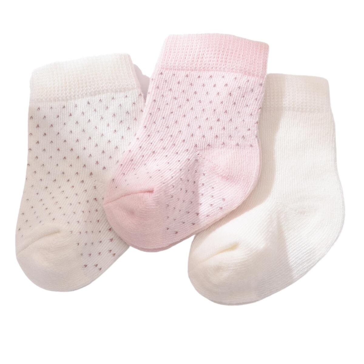 Bibaby Organik Çorap Soket 3lü Puanlı Pembe - Ekru