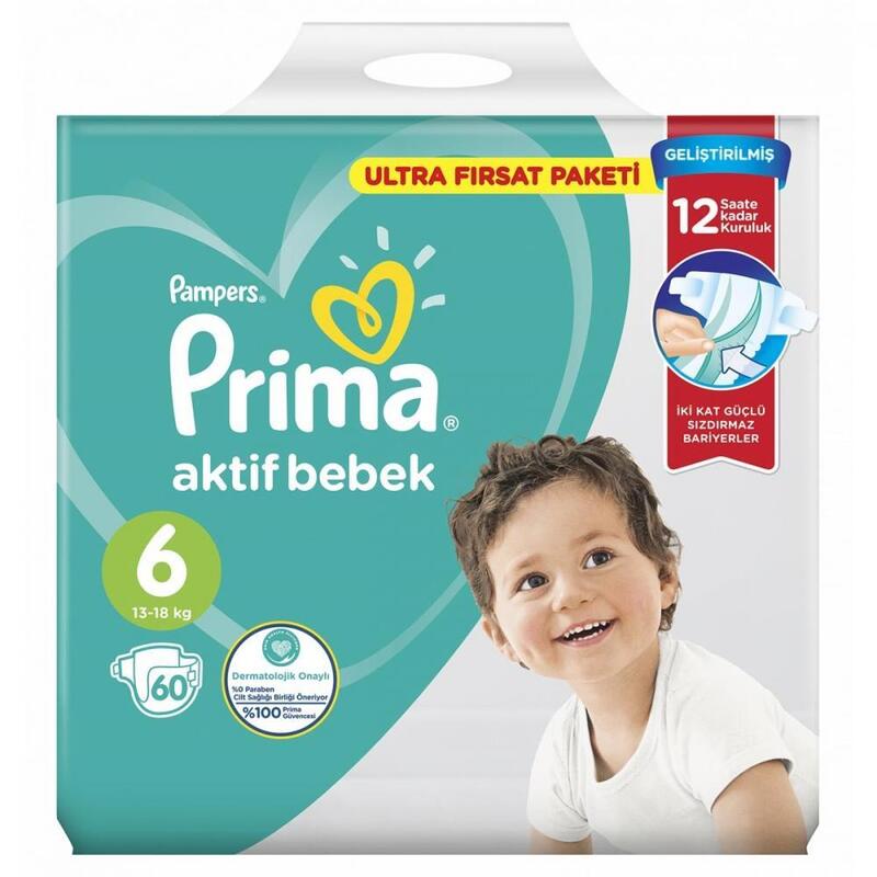 Prima Aktif Bebek Bezi 6 Beden Extra Large 60lı Ultra Fırsat Paketi