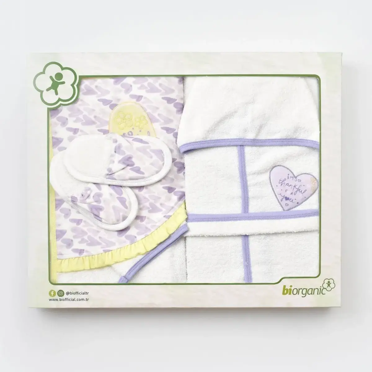 Bibaby Organik Havlu Takımı Love You Baby Yellow Lavender