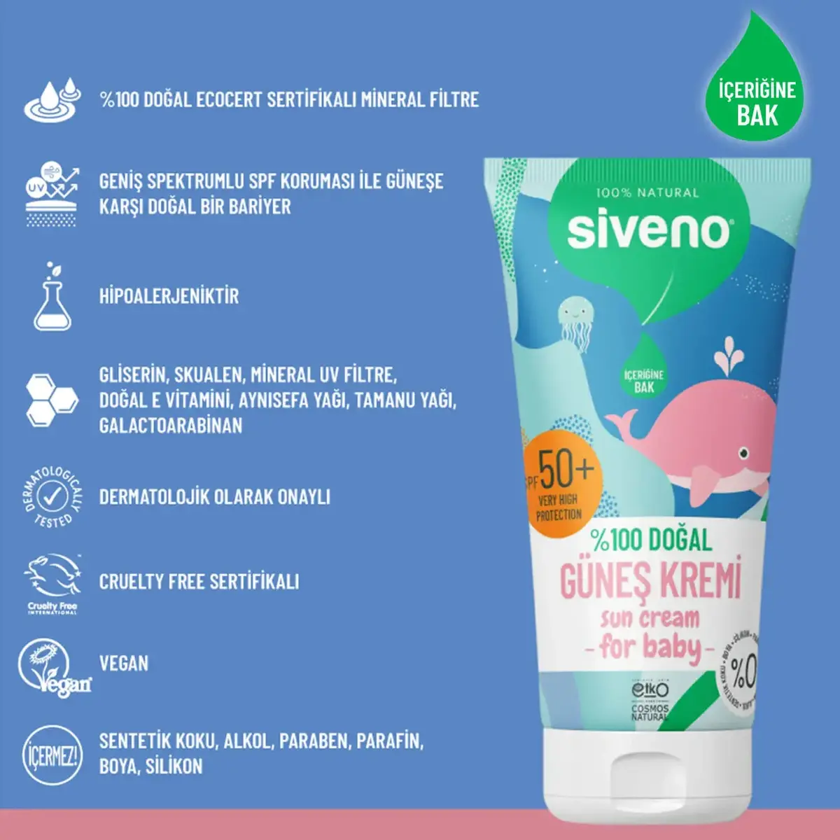 Siveno %100 Doğal Bebekler İçin Güneş Kremi 50 ml