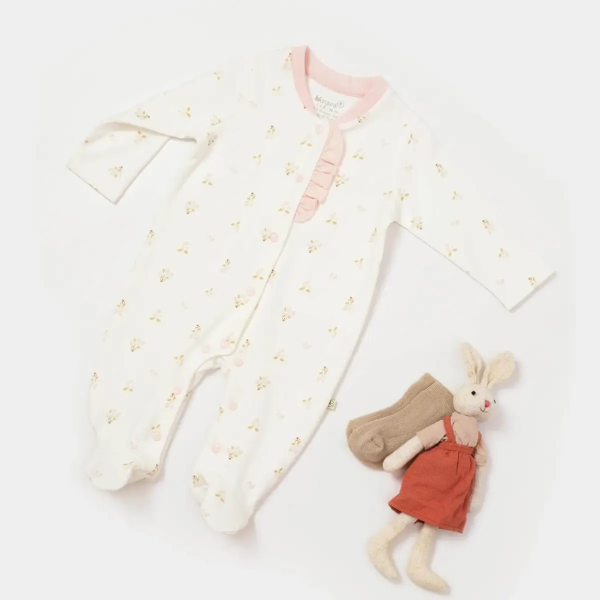 Bibaby Organik Tulum The Flowers Ekru - Pembe