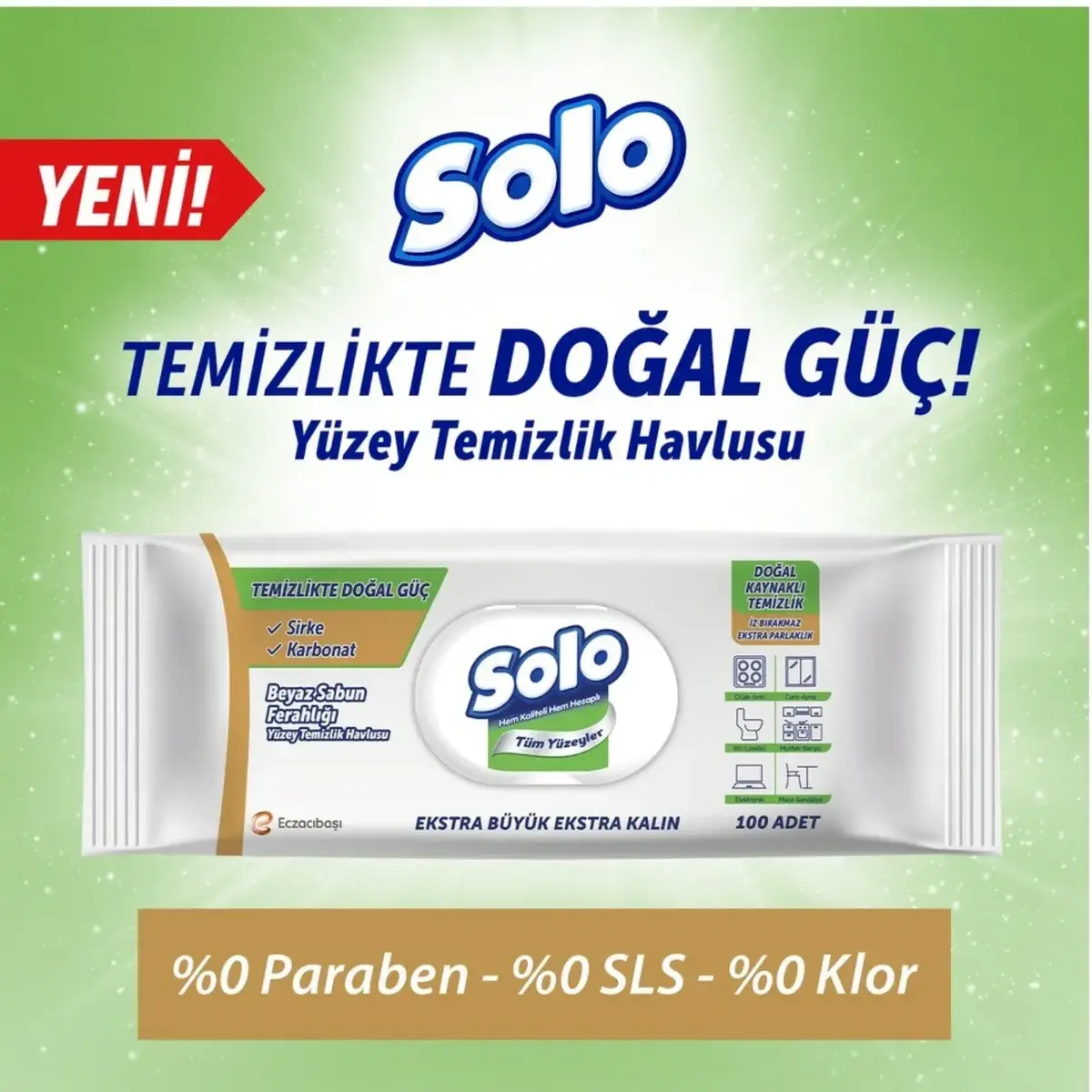 Solo XL Yüzey Temizlik Havlusu Doğal Güç Beyaz Sabun 100lü