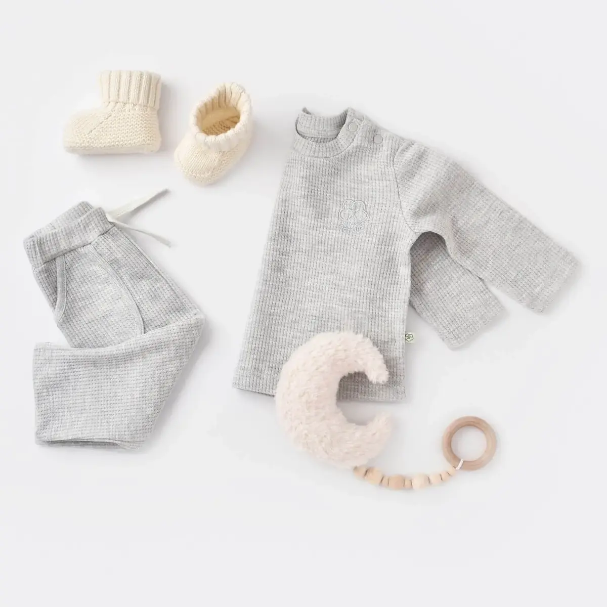 Bibaby Organik 2li Takım Nature In Waffle Gri Melanj