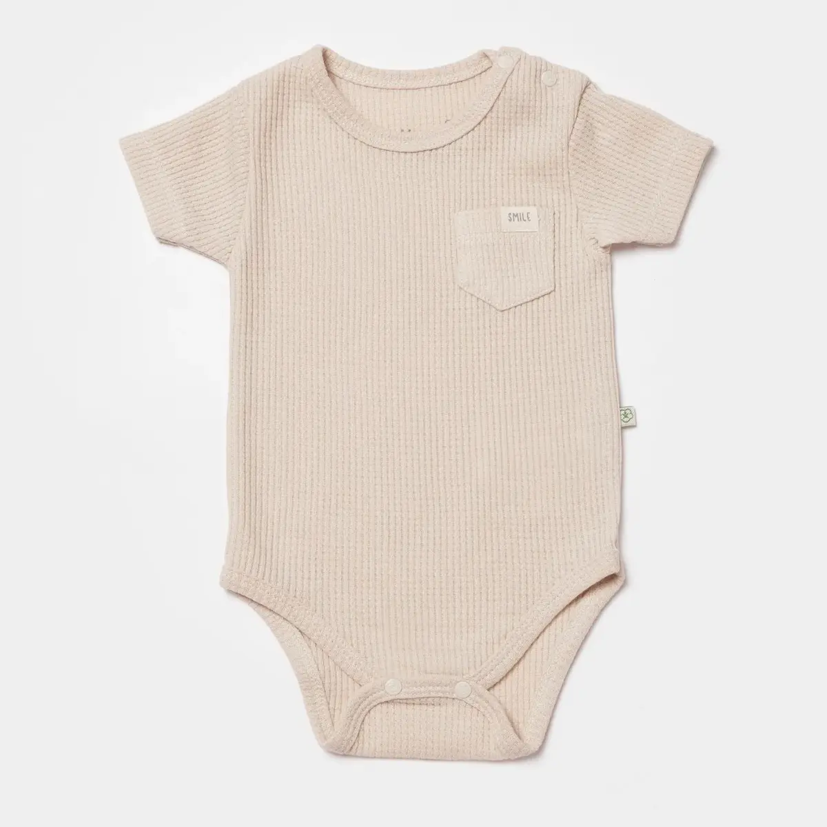 Bibaby Organik Body Kısa Kol Waffle Smile Bej