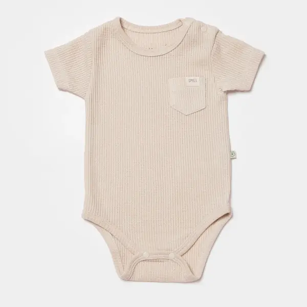 Bibaby Organik Body Kısa Kol Waffle Smile Bej