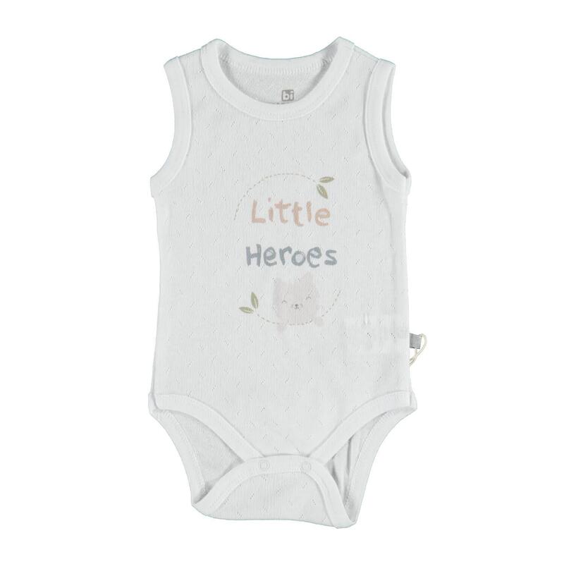 Bibaby Atlet Body Jakarlı Little Heroes Beyaz Üç Nokta