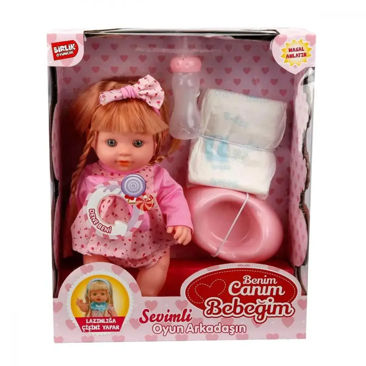 Çişini Yapan Örgülü Lazımlıklı Bebek 35 Cm