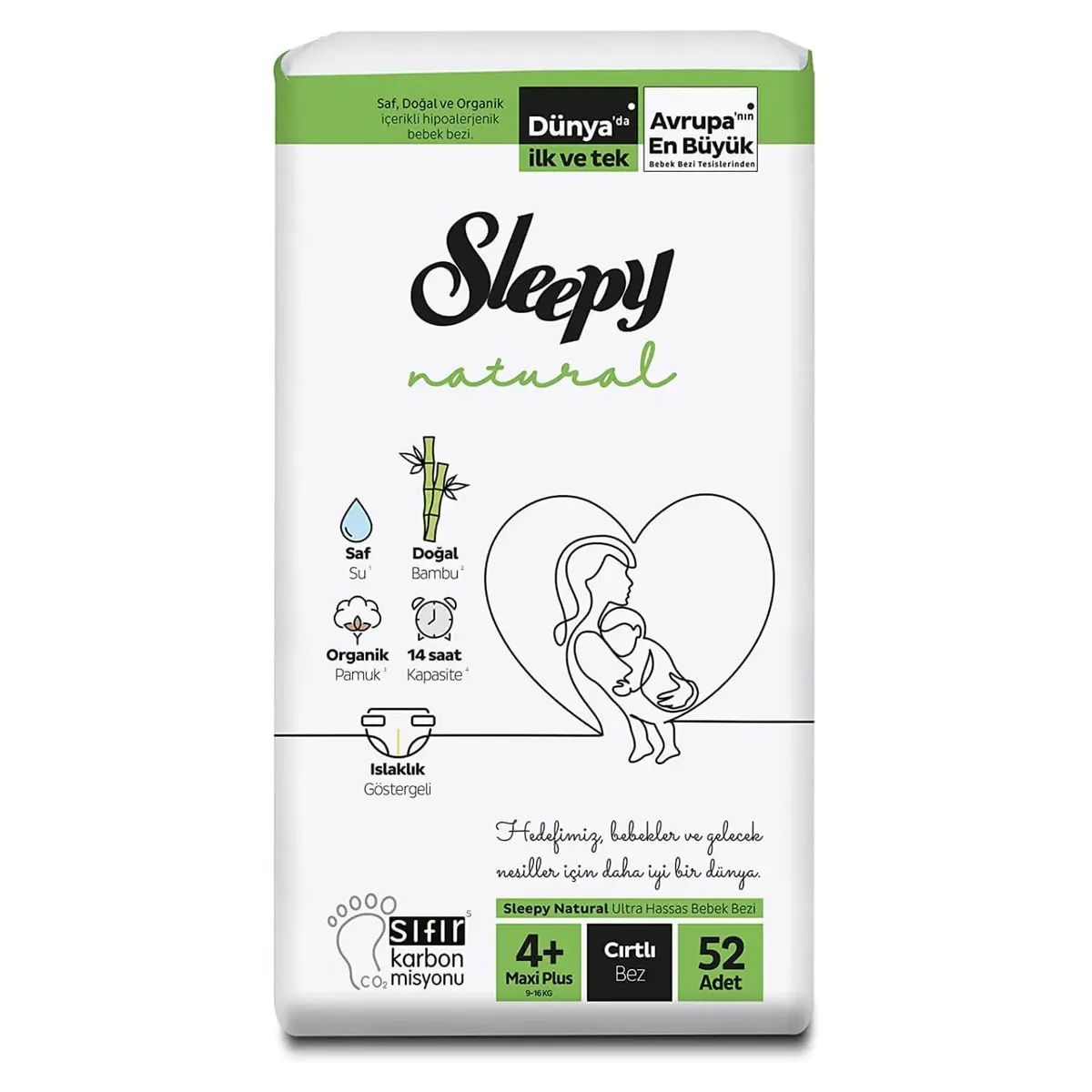 Sleepy Natural Bebek Bezi 4+ Beden Maxi 9-16 Kg 52li Jumbo Paket