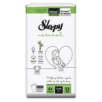Sleepy Natural Bebek Bezi 4+ Beden Maxi 9-16 Kg 52li Jumbo Paket