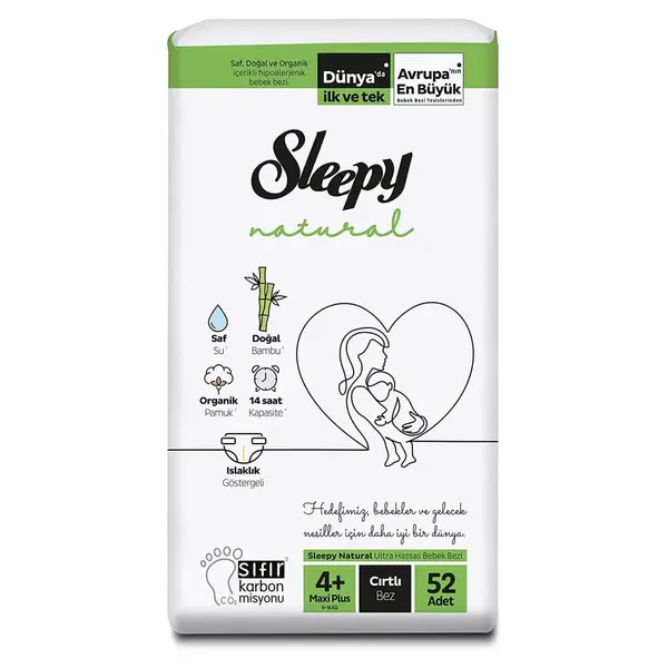 Sleepy Natural Bebek Bezi 4+ Beden Maxi 9-16 Kg 52li Jumbo Paket