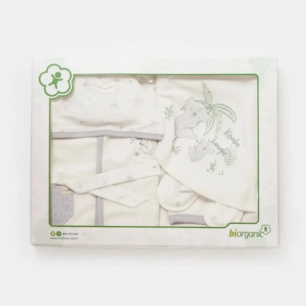 Bibaby Organik Bornoz Takımı Koala Jungle Gri