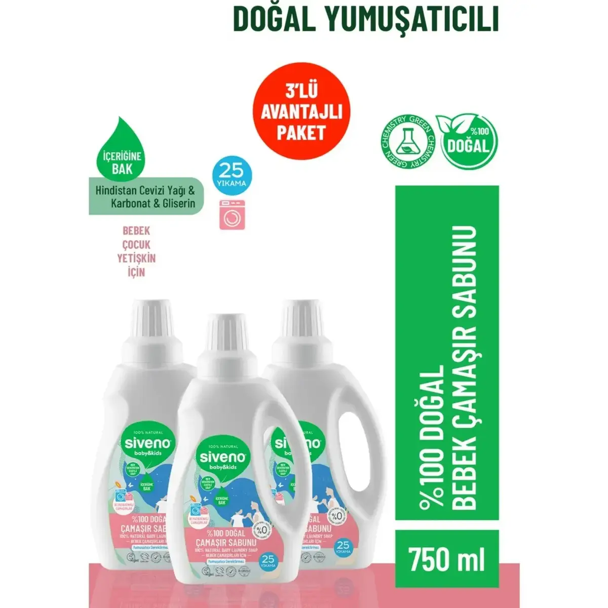 Siveno Baby Doğal Çamaşır Sabunu 750 ml x3