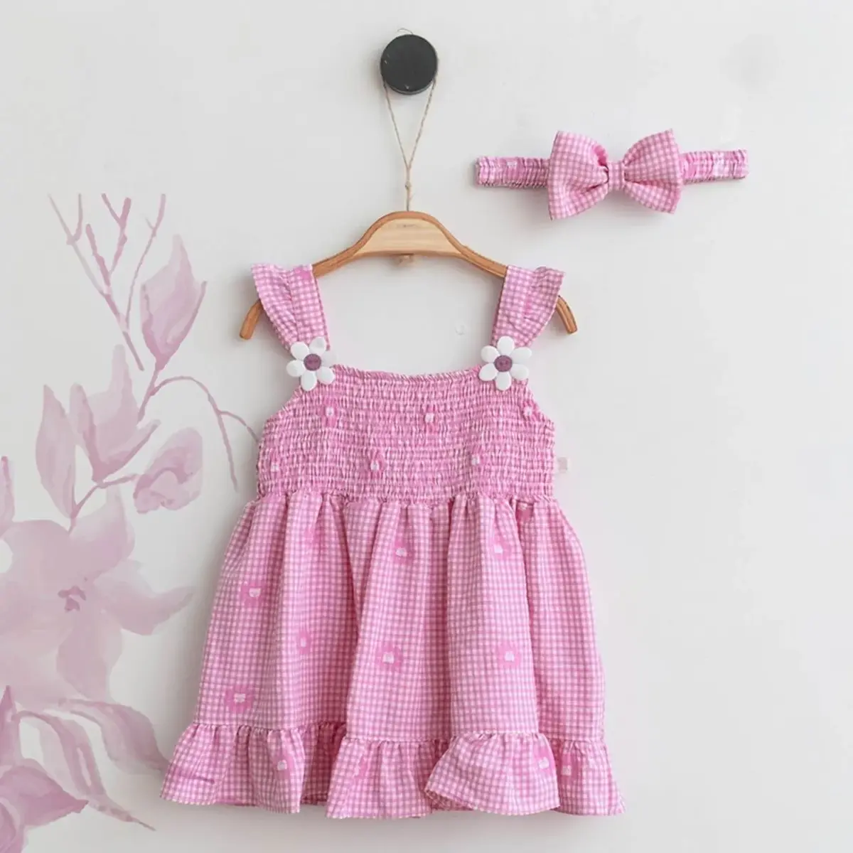 Mymio Elbise Gipalı Çiçek Nakışlı Pembe