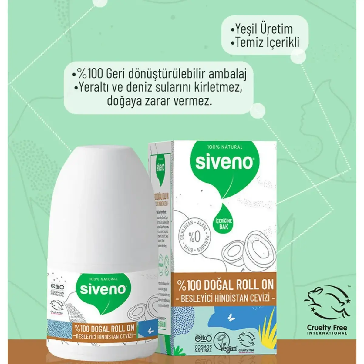 Siveno %100 Doğal Roll-On Besleyici Hindistan Cevizi 50 ml 