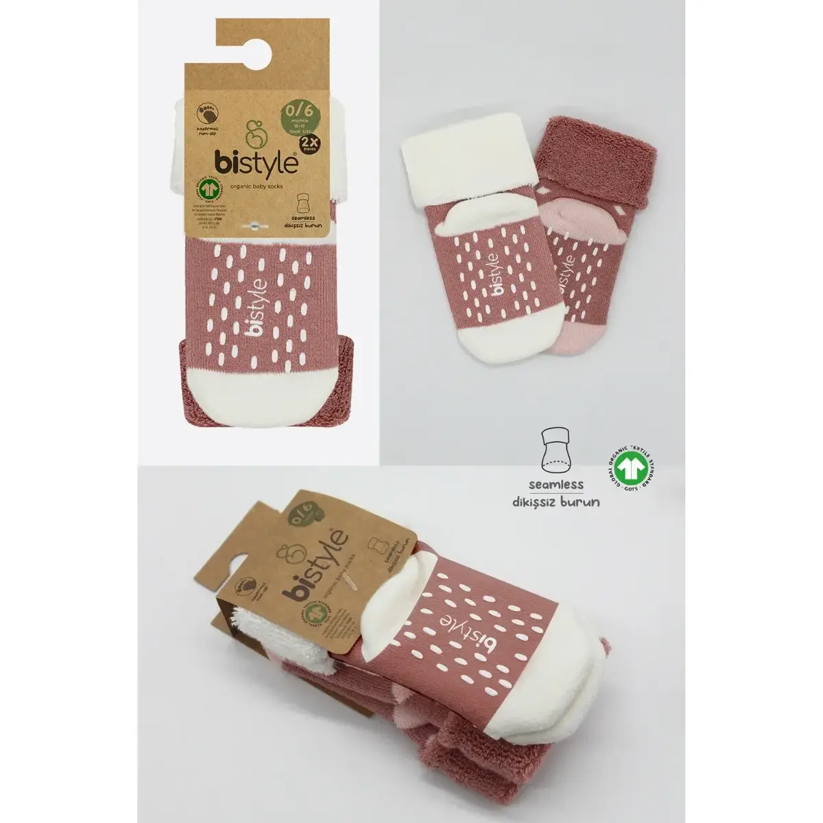 Bistyle Çorap Soket Havlu 2li Kaymaz Point Girl Pudra - Pembe