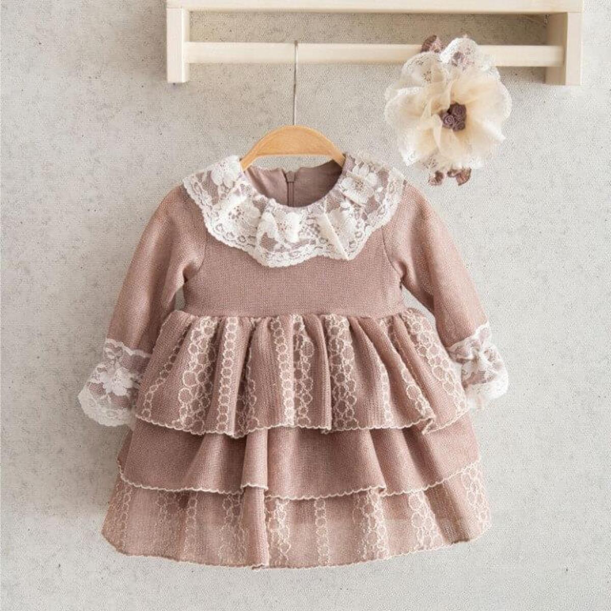 Miomini Elbise Saç Bantlı Triko Pudra