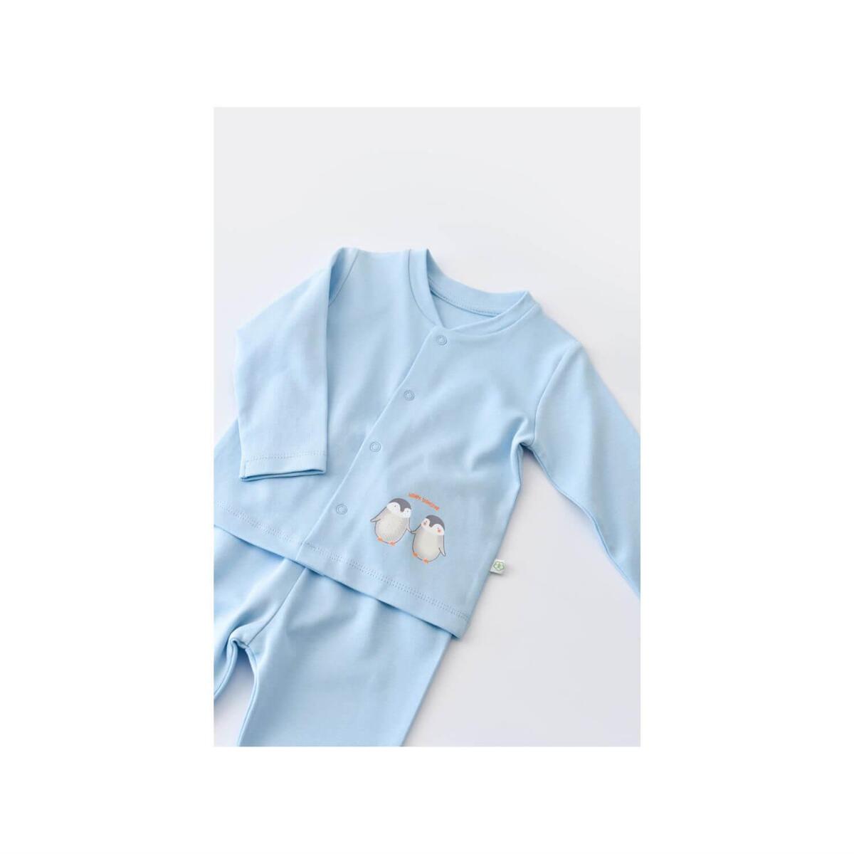 Bibaby Organik Pijama Takımı Hello New Penguins Mavi