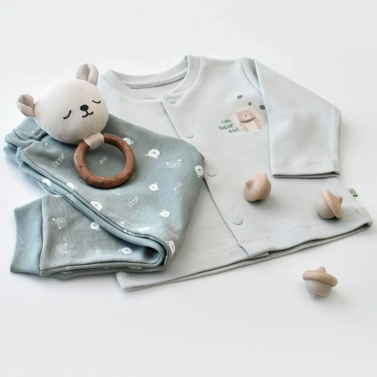 Bibaby Pijama Takımı Organik Hug Me Bear Yeşil