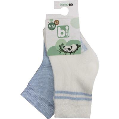Bibaby Çorap Soket 2li Derby Bamboo Ekru - Mavi