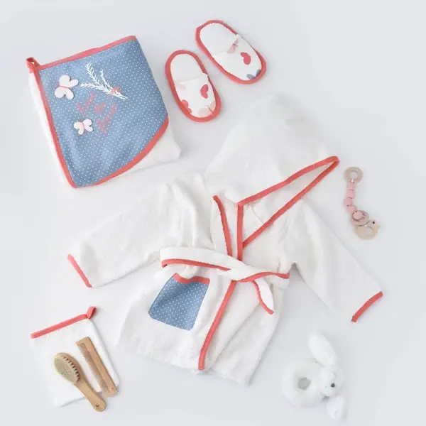 Bibaby Organik Bebek Bornoz Takımı Wild Flowers Coral