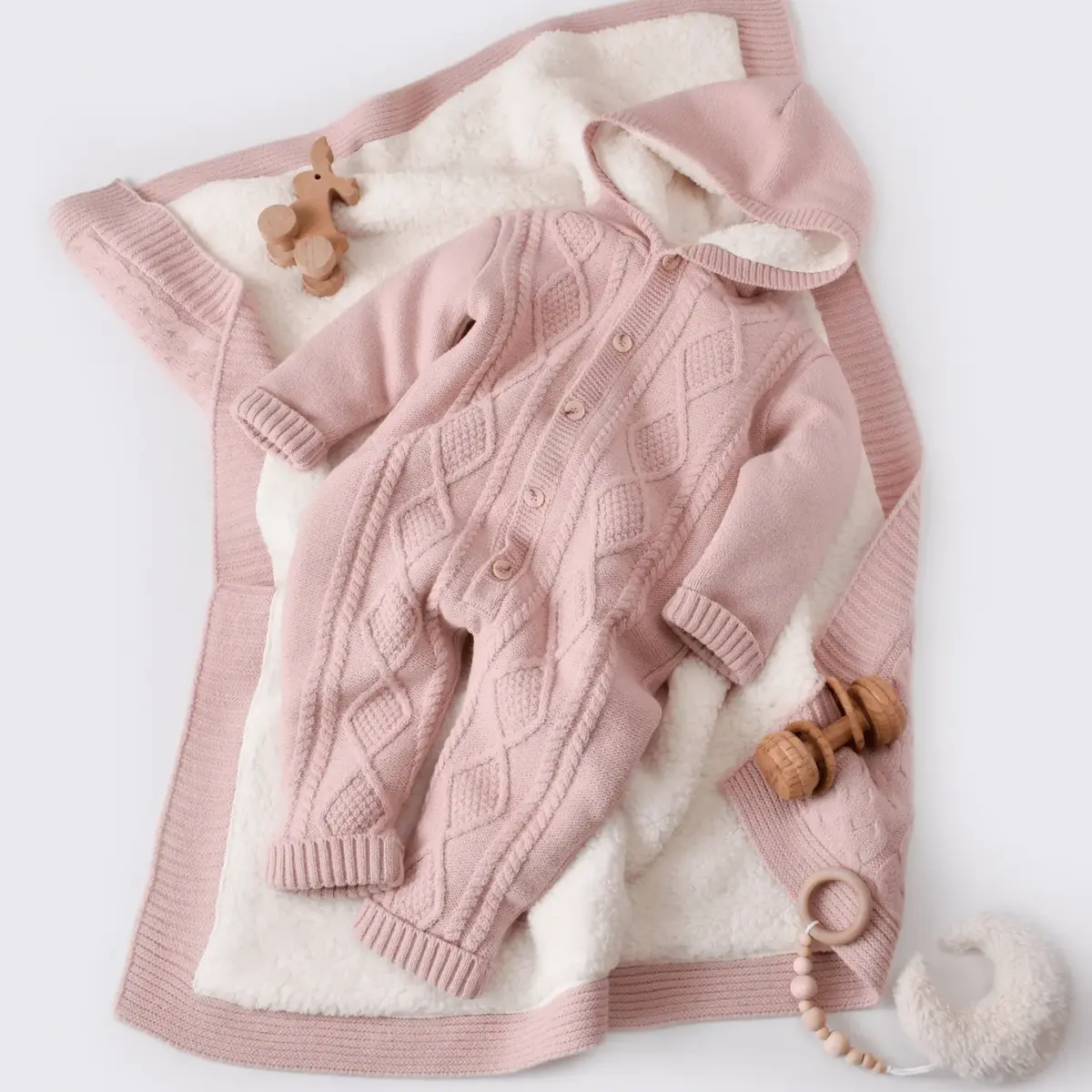 Bibaby Tulum Triko Welsoft Desenli Pembe