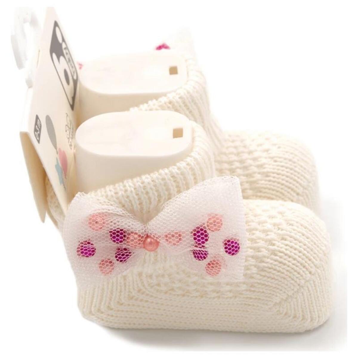 Bibaby Patik Çorap Fiyonklu Taş Ekru Bibaby Patik Çorap Fiyonklu Taş Ekru