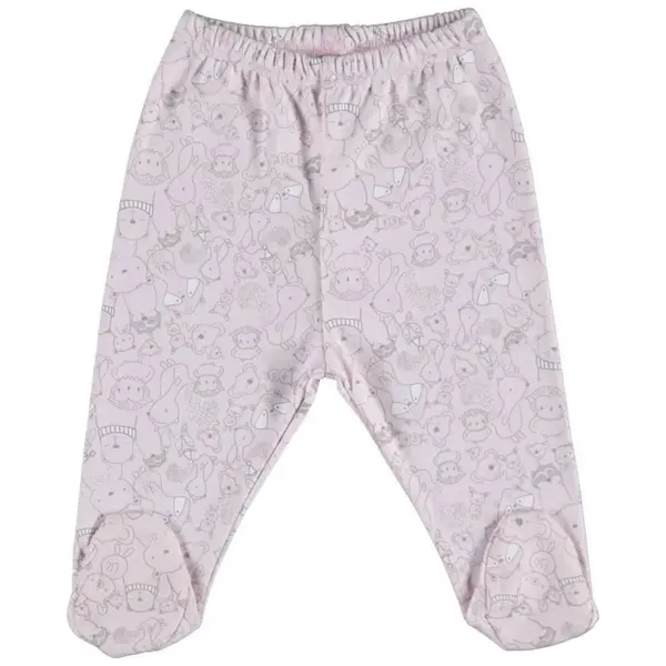 Bibaby Organik Pantolon Patikli Lady Animals Ekru - Pembe