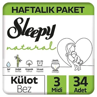 Sleepy Natural Külot Bebek Bezi 3 Beden Midi 34lü