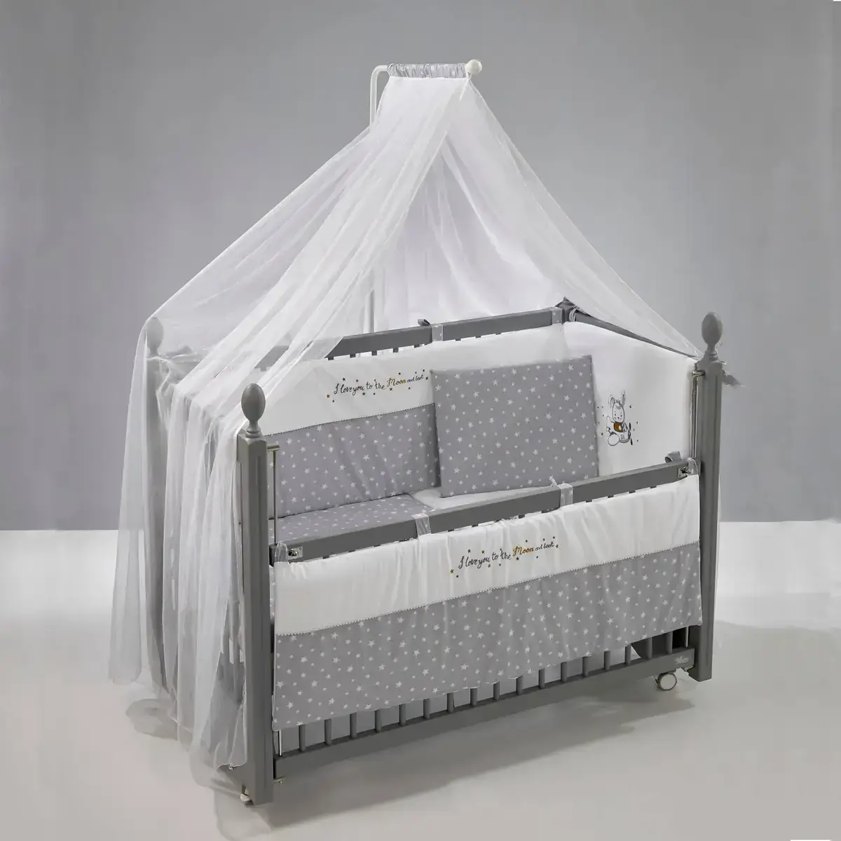 Meltem Kids Kral Beşik 60x120 cm Gri - Moon Gri