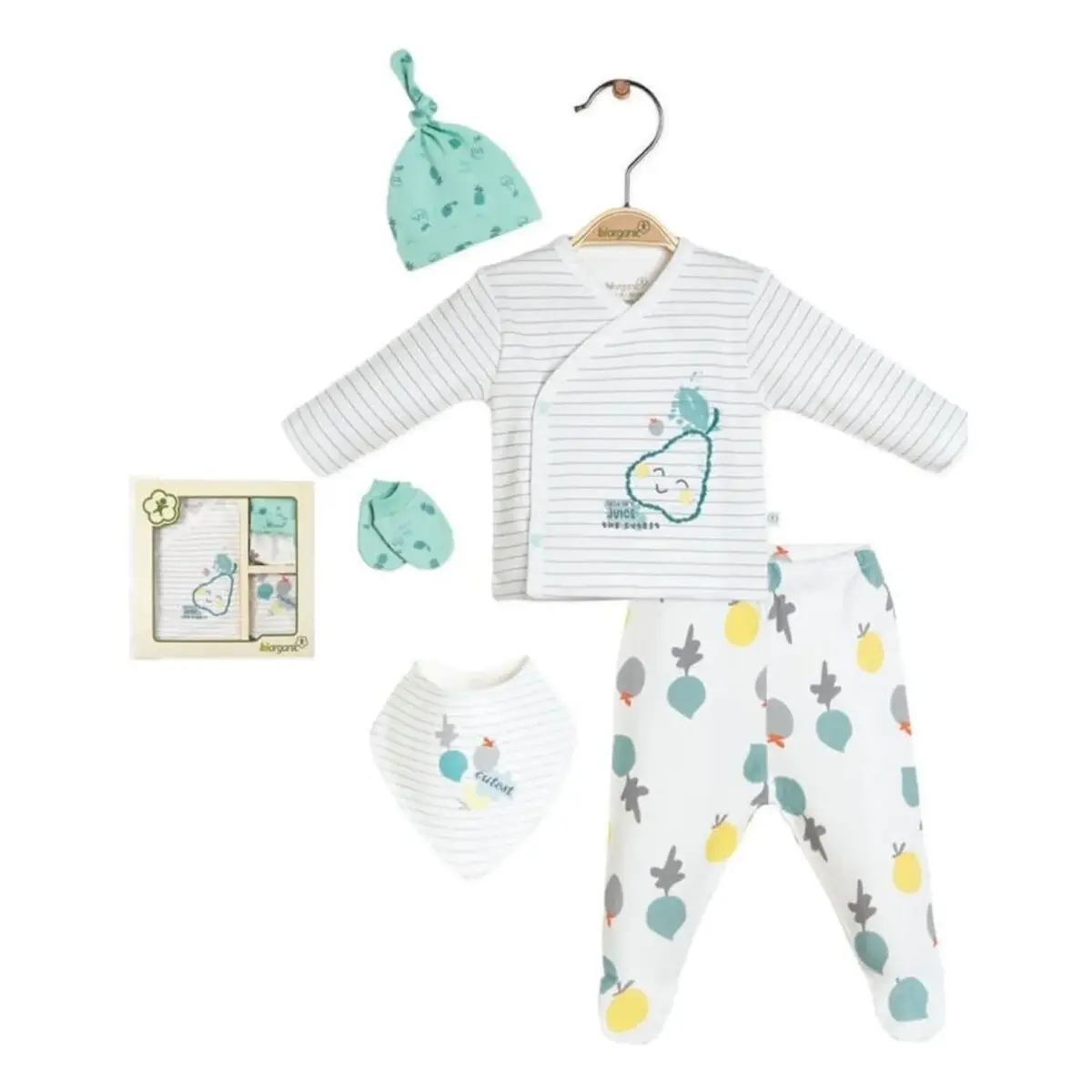 Bibaby Organik Hastane Çıkışı 5li Pear Is So Sweet Ekru - Yeşil