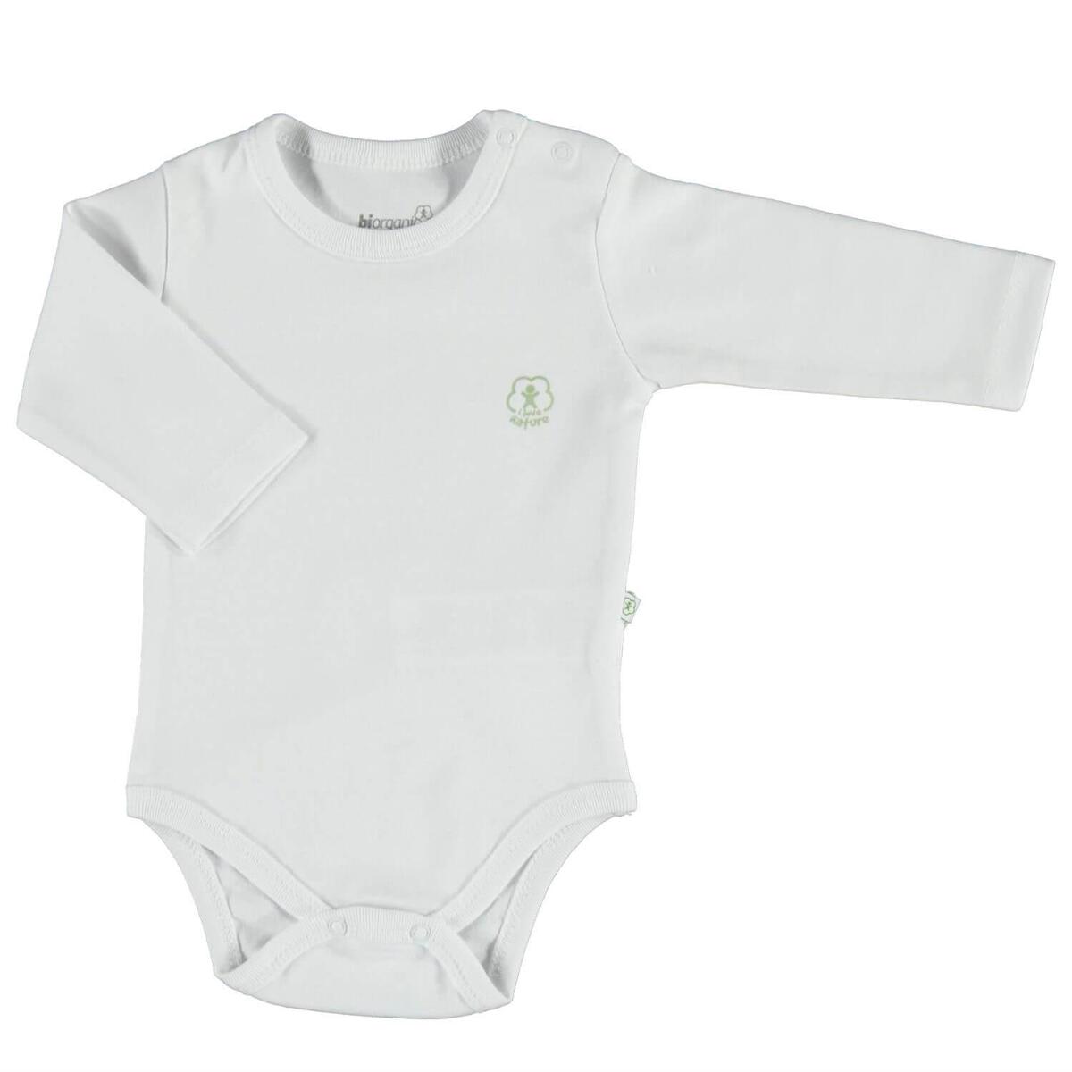 Bibaby Organik Body Uzun Kol Basic Nature Beyaz