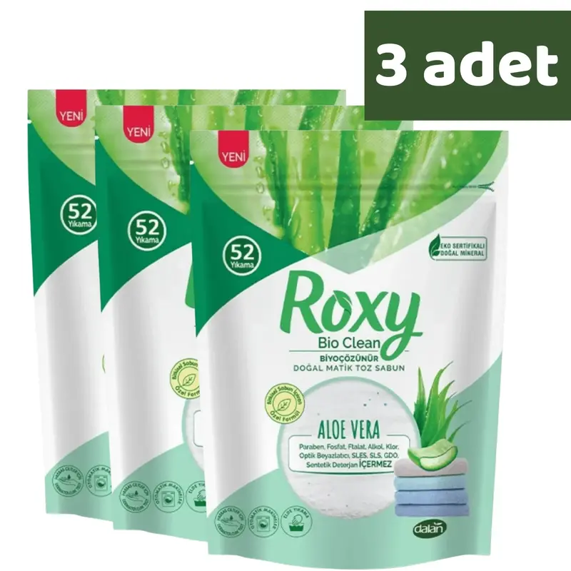 Dalan Roxy Bio Matik Clean Toz Sabun Aloe Vera 1600 gr x 3 Adet