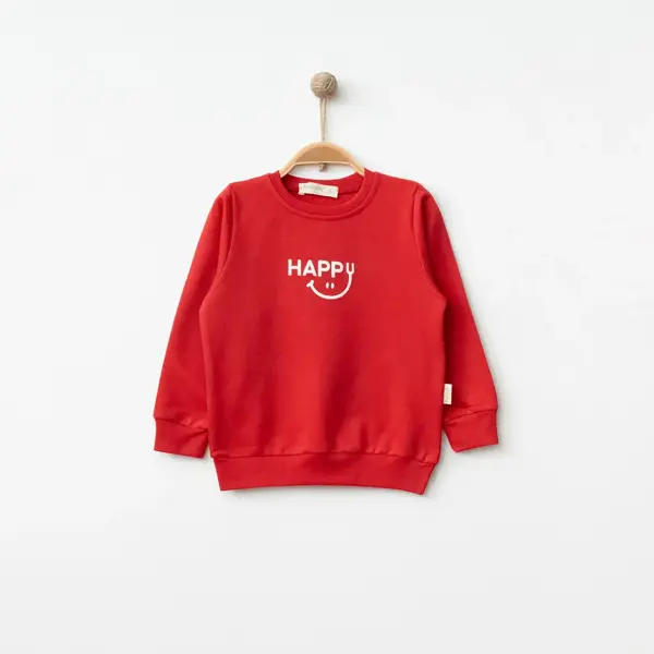 Bebolly Sweatshirt Happy Baskılı Kırmızı
