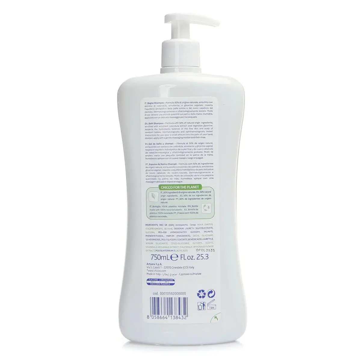Chicco Baby Moments Doğal Göz Yakmayan Bebek Saç ve Vücut Şampuanı 750 ml