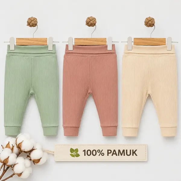 Angeltouch Pantolon Patiksiz Raporlu 3'lü Set Kız Erkek Unisex Bebek 9-12 Ay