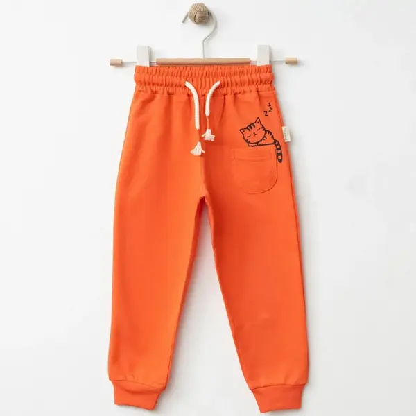 Bebolly Eşofman Altı Uykucu Kedi Baskılı Mercan