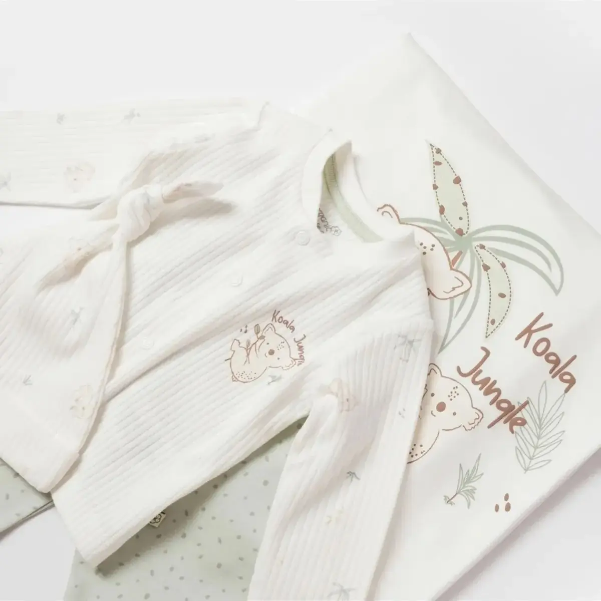 Bibaby Organik Zıbın Takımı 4lü Battaniyeli Koala Jungle Mint