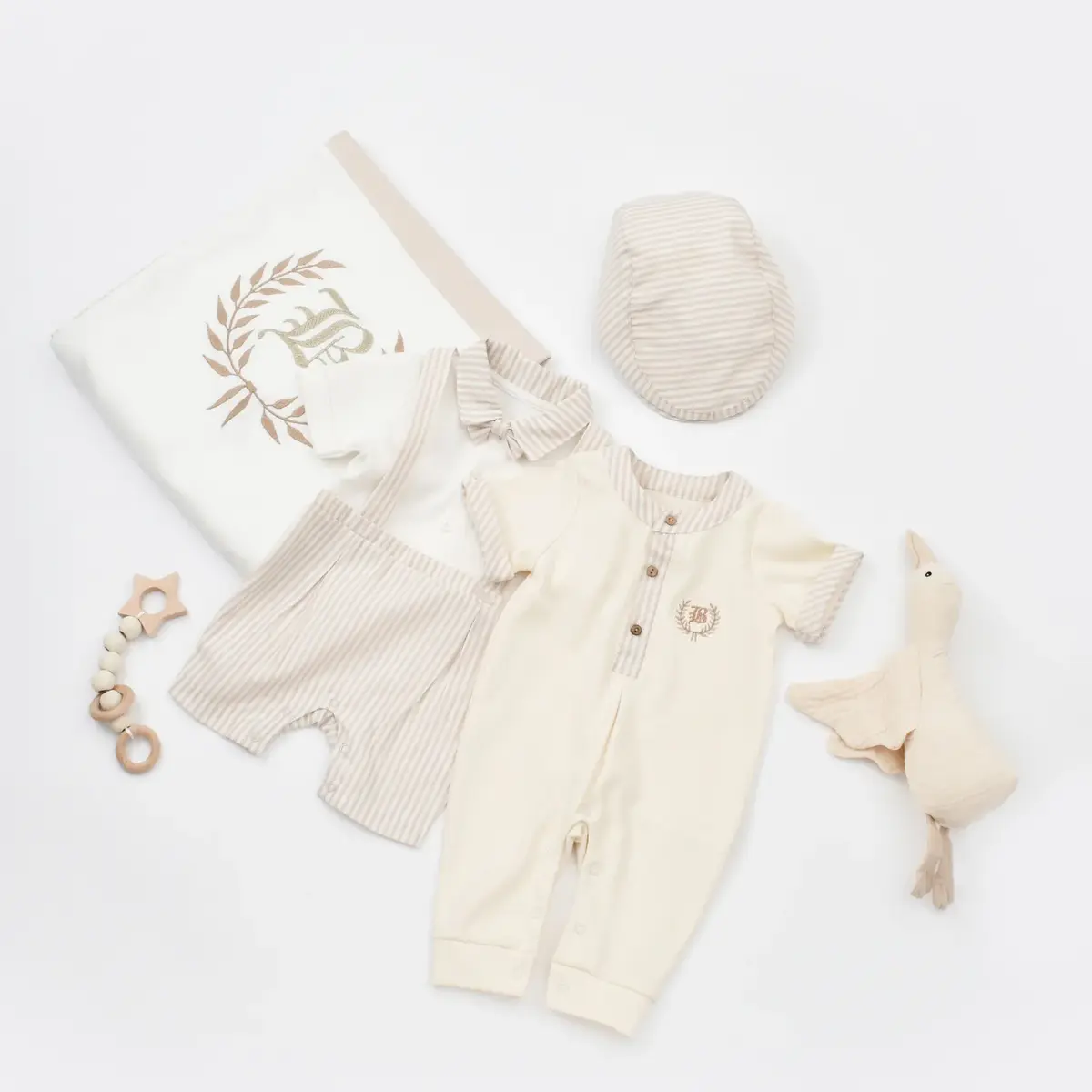 Bibaby Salopet Şortlu Royal Kasketli Bej