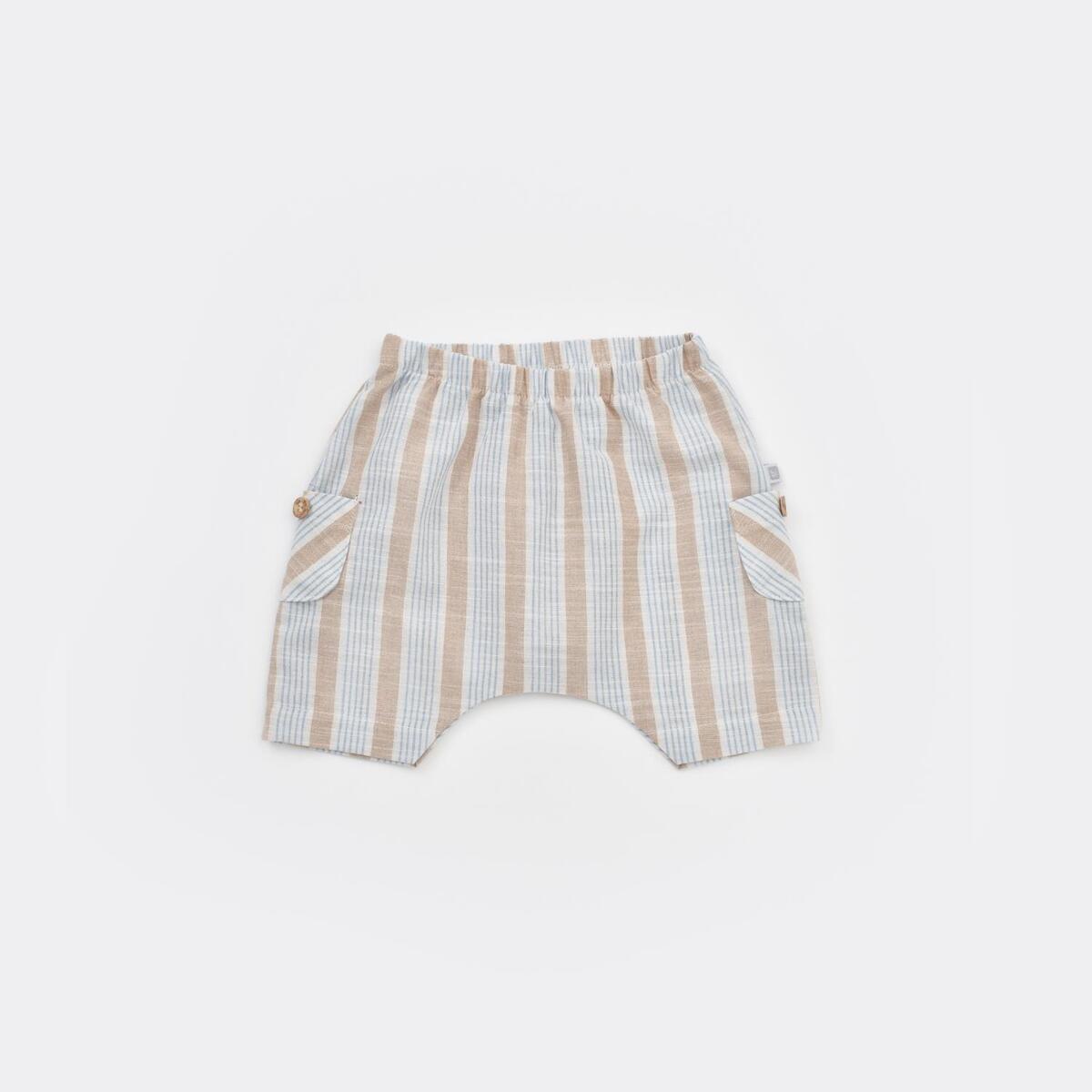 Bibaby 2li Takım Şortlu Stripe Sytle Bej - Mavi
