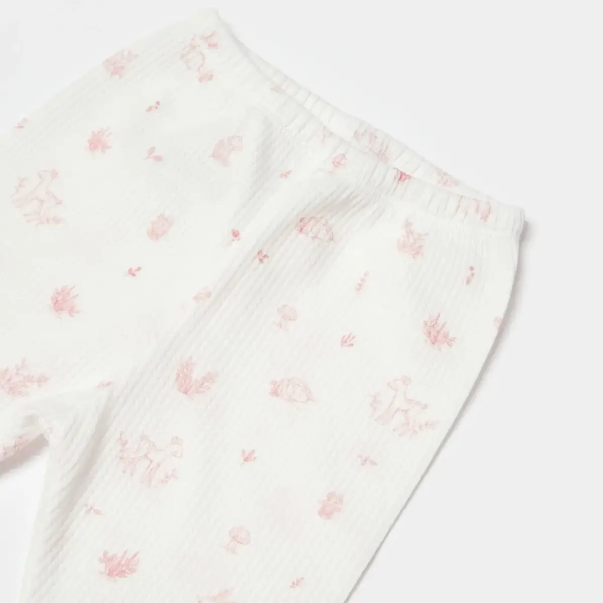 Bibaby Organik Pantolon Patikli Waffle Deer And Bird Ekru - Gül