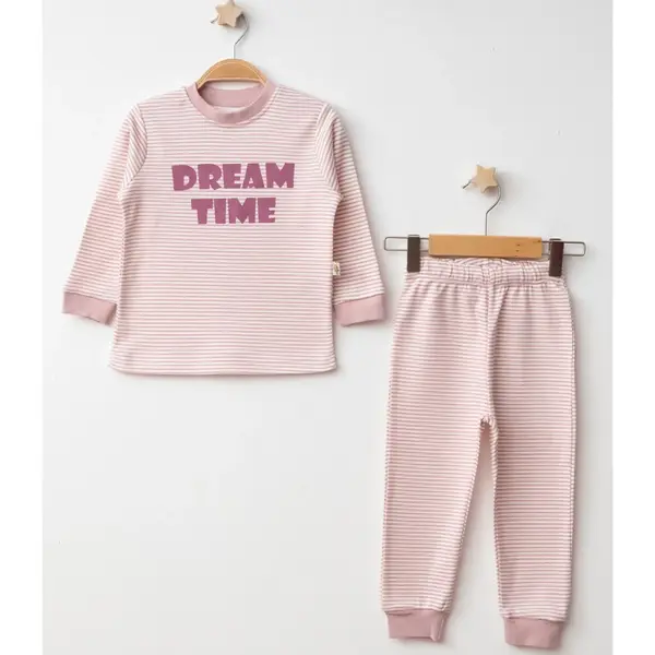 Mini Damla Pijama Takımı Penye Dream Time Baskılı Pudra